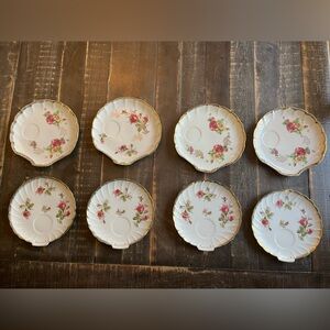 Vintage Floral Gold-Trim Saucer Set - White with Pink Roses